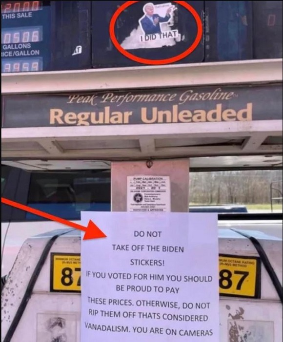 Do not remove Biden gas pump stickers- Pleated Jeans