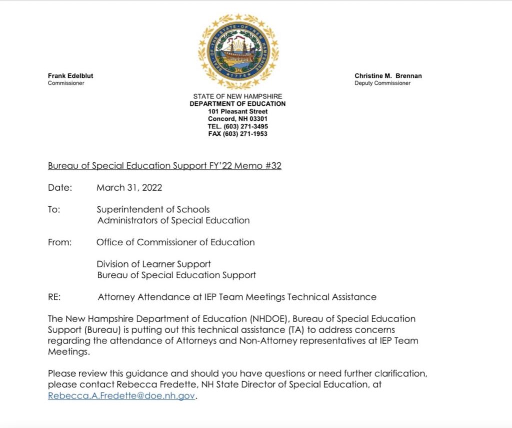 Attorneys at IEP Meetings NH