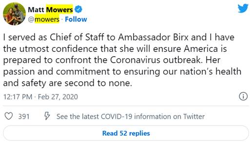 Mowers tweet Deborah Brix 1