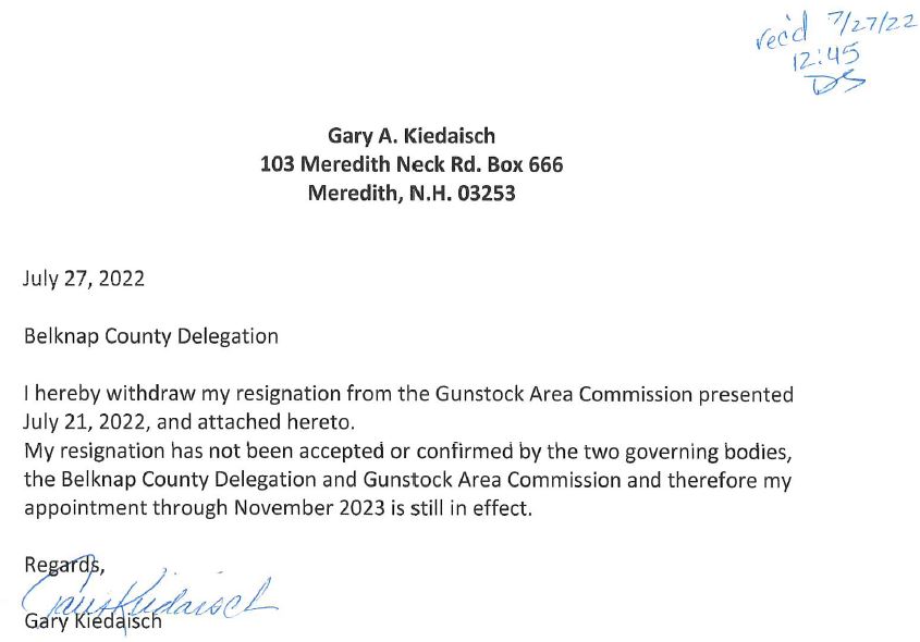 GAC Gary Kiedaisch revoking resignation