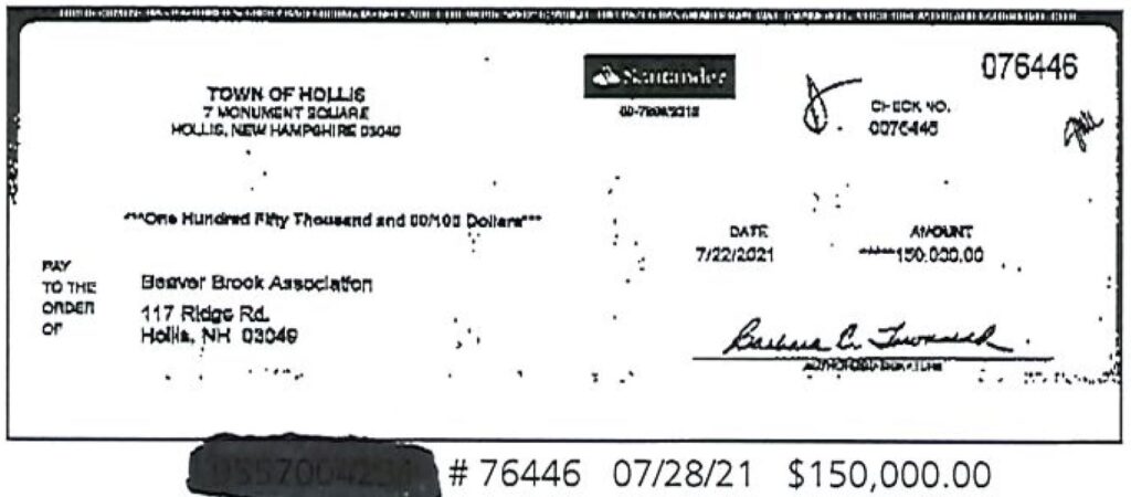 Hollis $150,000 payment to Beaver Brook Assoc