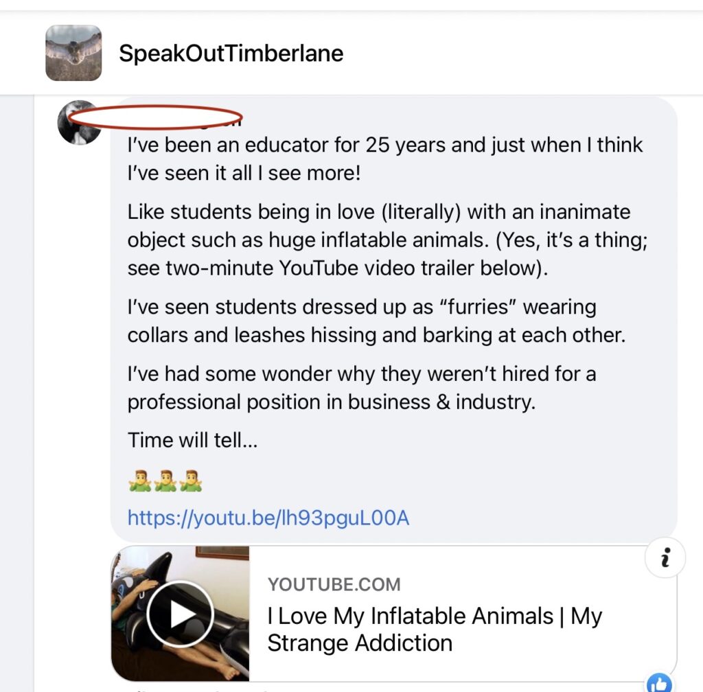 Timberlane kids identiy as cats and dogs Educator comment