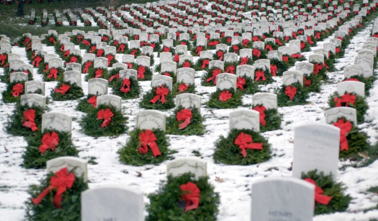 Cemetary wreaths headstones