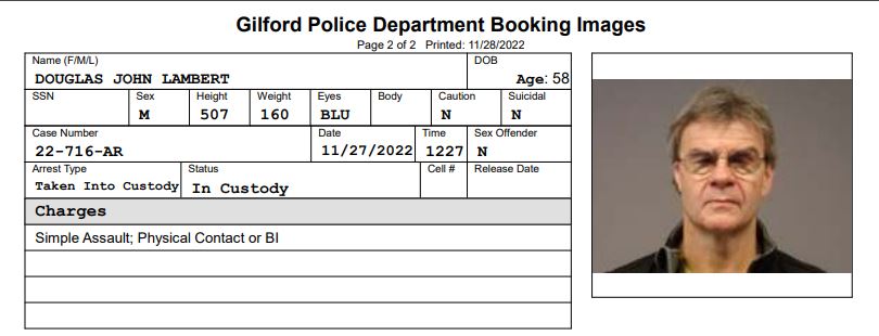 Doug Lambert arrest mug shot Gilford Police Dept