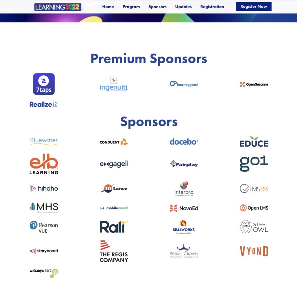 Event sponsors for learning 2022