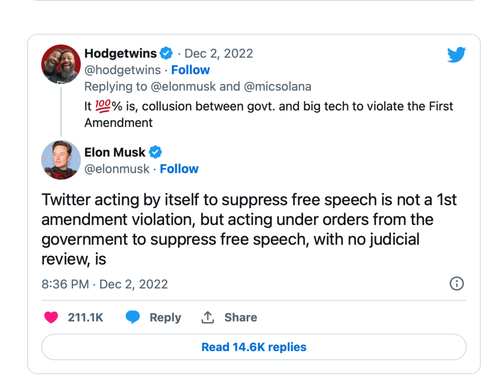 Hodgetwins musk tweet govt censorship twitter