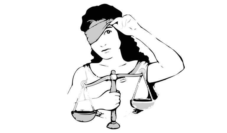 Blind justice lifting the blindfold