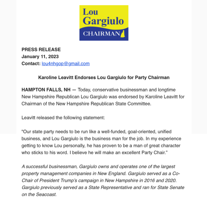 Lou Gargiulo Leavitt endorsement