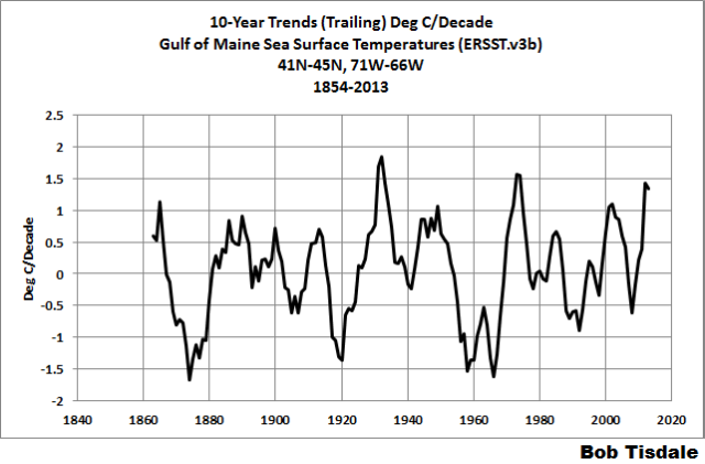 Gulf of Maine Ten year temperature trends