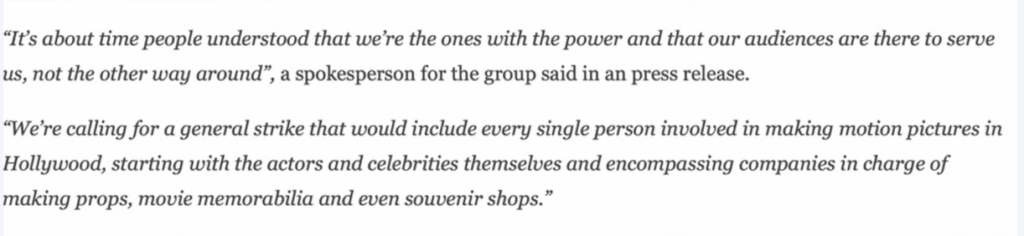 Hollywood celeb statement on proposed strike