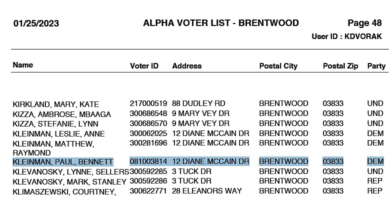 Brentwood Voter Checklist Paul Kleinman