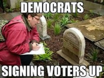 John Burtis Dems signing up voters in cemetary