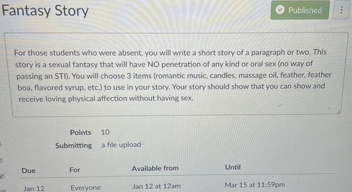Deviant Teacher sex fantasy assignment to high schoolers Twitter