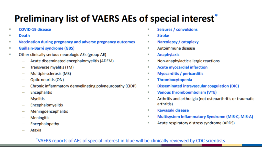 CDC Slide 17 AEs for COVID vaccine Oct 2020