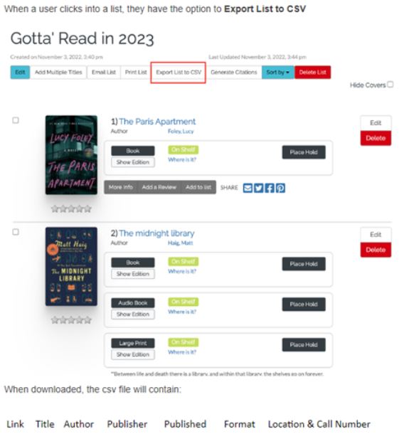 Conway Public Library Aspen Discovery CSV file generation