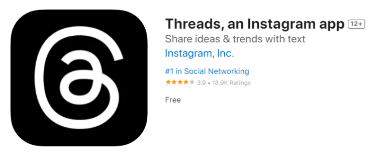 Threads screen grab app store