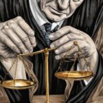 Judge robes scales of justice AI - gen