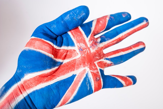 British flag on a hand