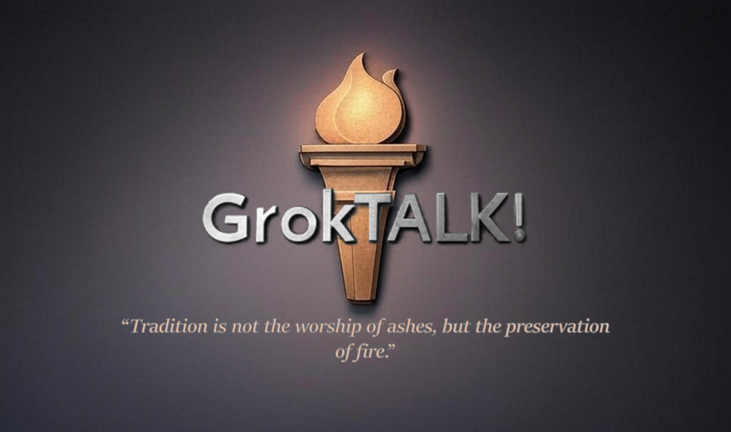 GrokTALK logo with torch
