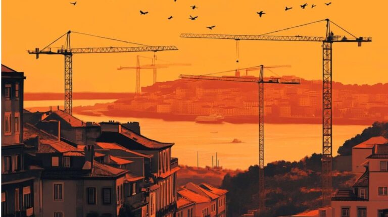 cranes over a city