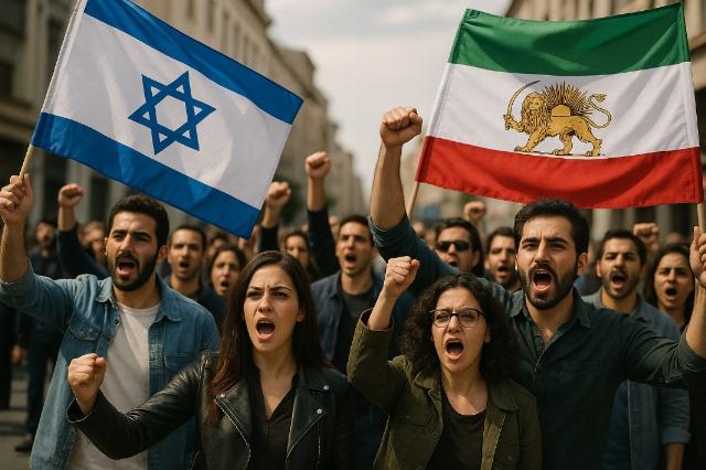 iran israel flags and people