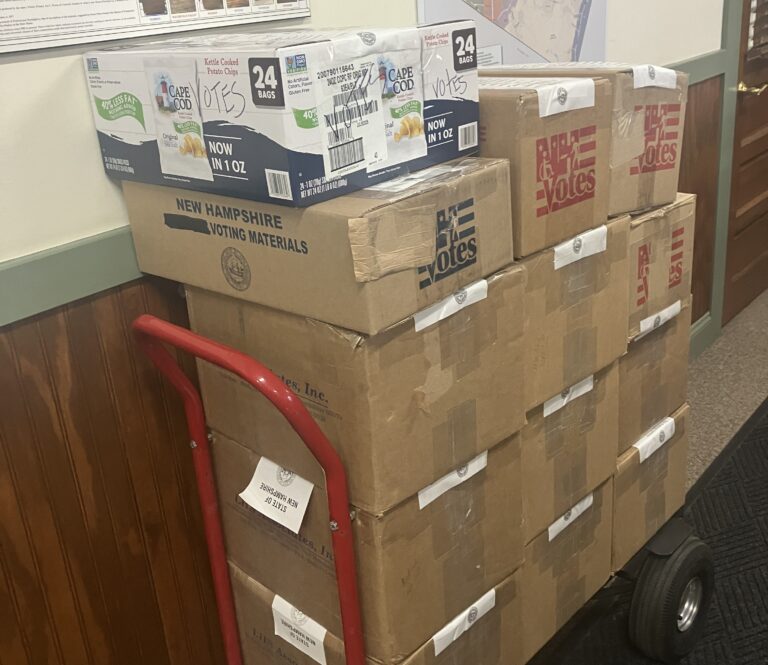 plaistow ballots unsecured on a cart in a hall