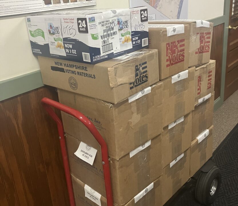 plaistow ballots unsecured on a cart in a hall