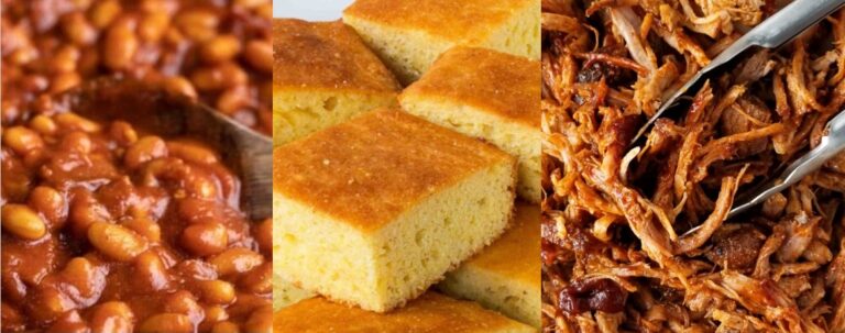 Baked beans cornbread and pulled pork