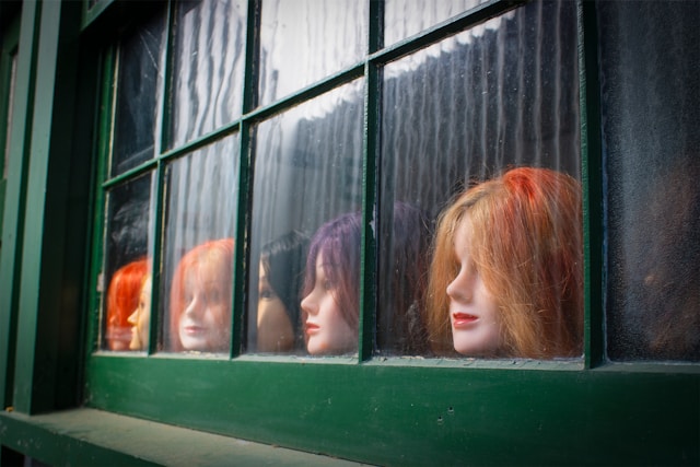 girls heads in a window