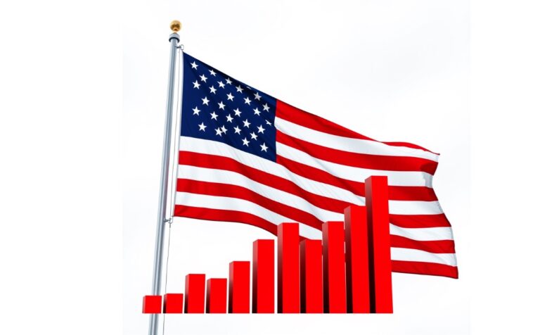 us flag and a graph