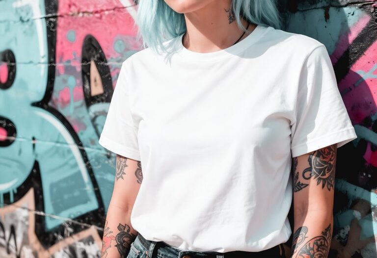 woman in a Blank t-shirt
