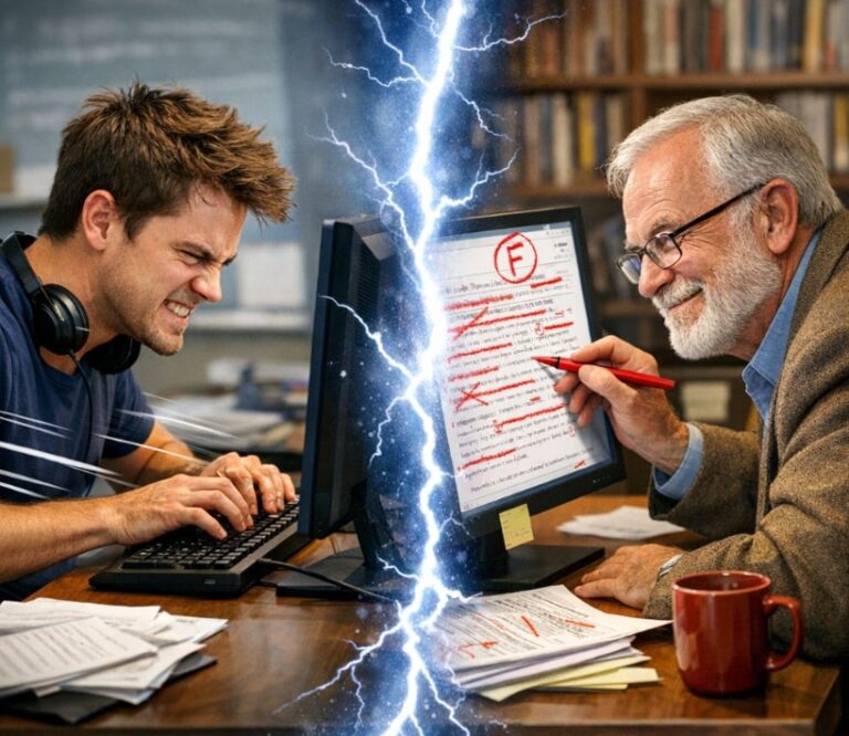 Studen tusing AI teacher checking for AI