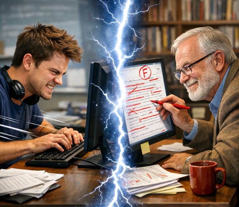 Studen tusing AI teacher checking for AI