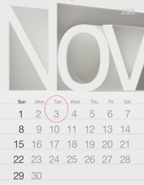 calendar Nov 3 2026 election day