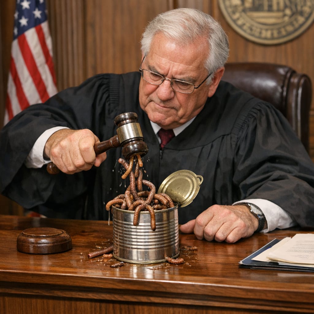 judge with a can of worms - AI image