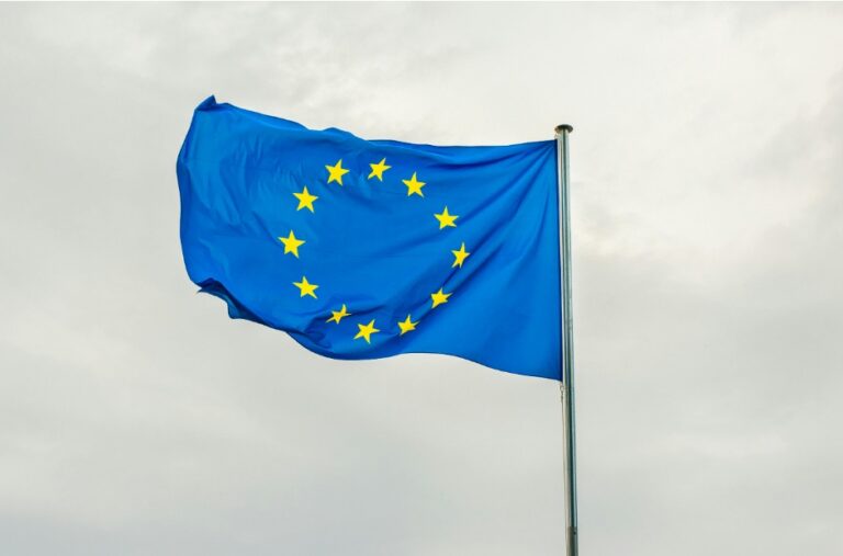 EU FLag on a pole in the wind