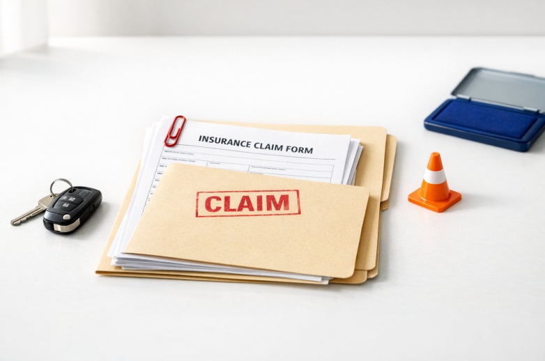 insurance claim paperwork in a folder