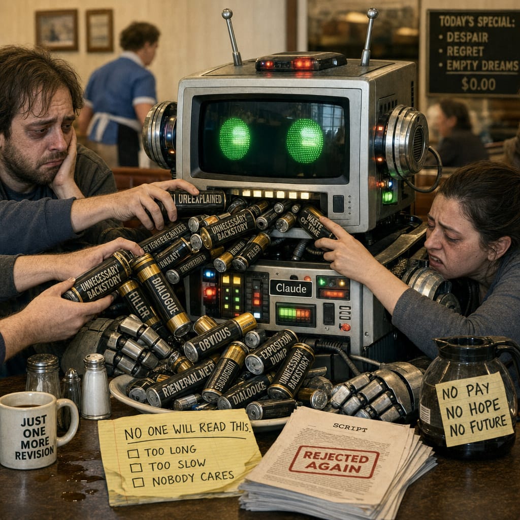 Scriptwriters feeding AI (AI Image)