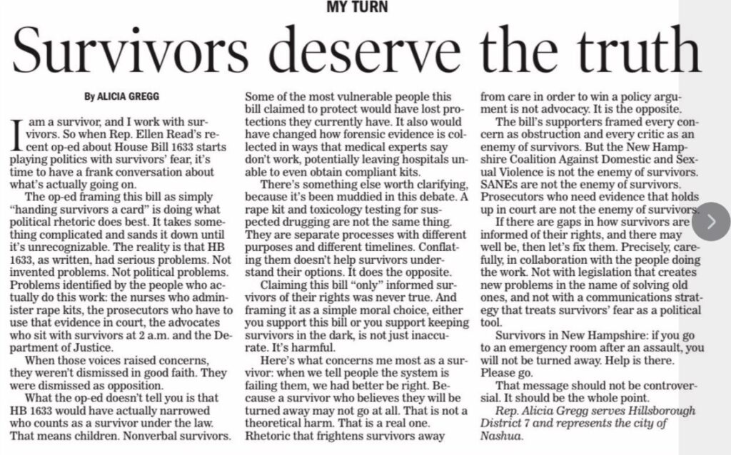 Screen grab Alicia Gregg op-ed newspaper layout