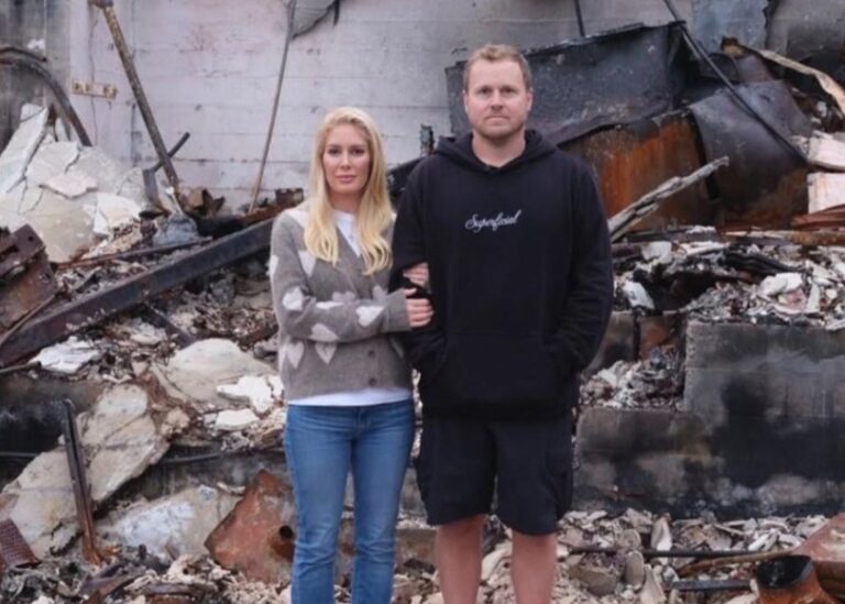 Spencer prat standing in fron the of the ruins of his LA home - X.Post screen grab