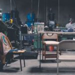 Blue Collar table chairs wleding in background