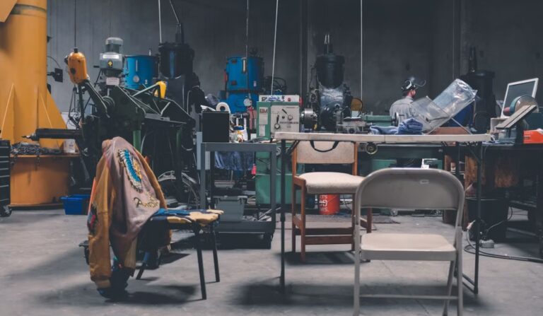 Blue Collar table chairs wleding in background