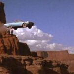 end of thelma and lousie screen grab car flying off a cliff into the grand canyon