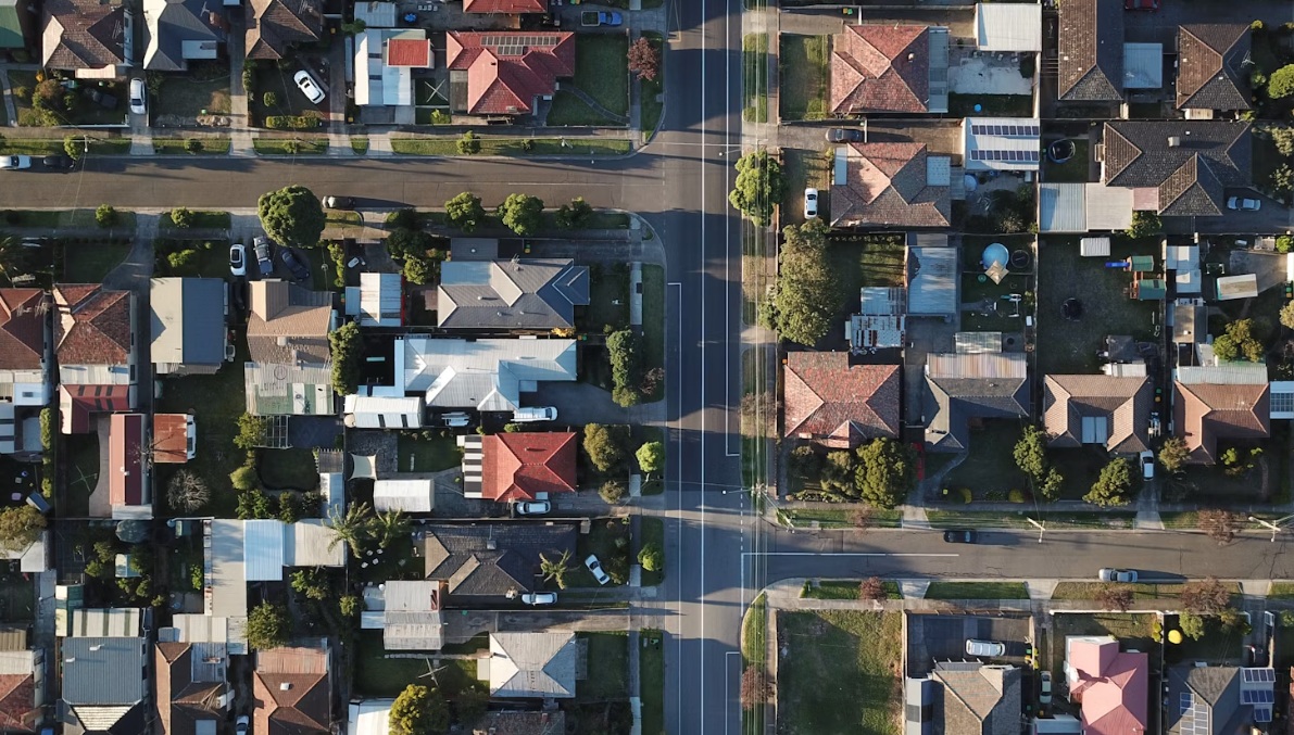 ariel view of homes housing neighborhoods