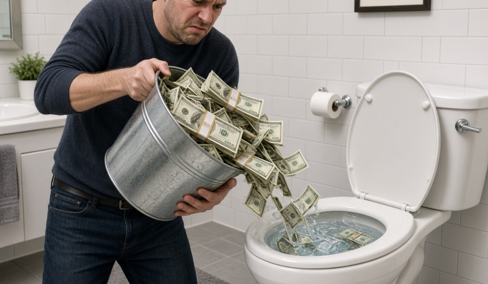 Flushing money down the toilet - Grok AI image