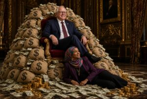 Walz and Omar pile of money smiling